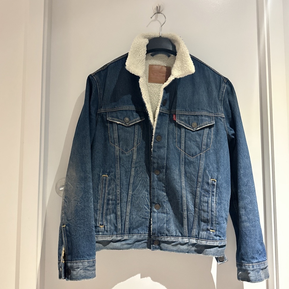 Levi's Blue Denim Jacket with White Sherpa Collar